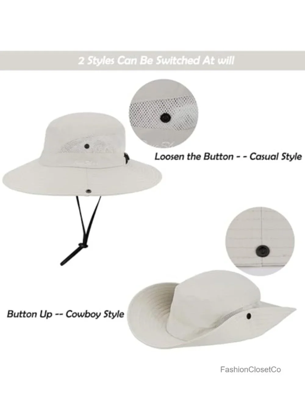 Wide Brim Sun Hat with Ponytail Hole - UV Protection Outdoor